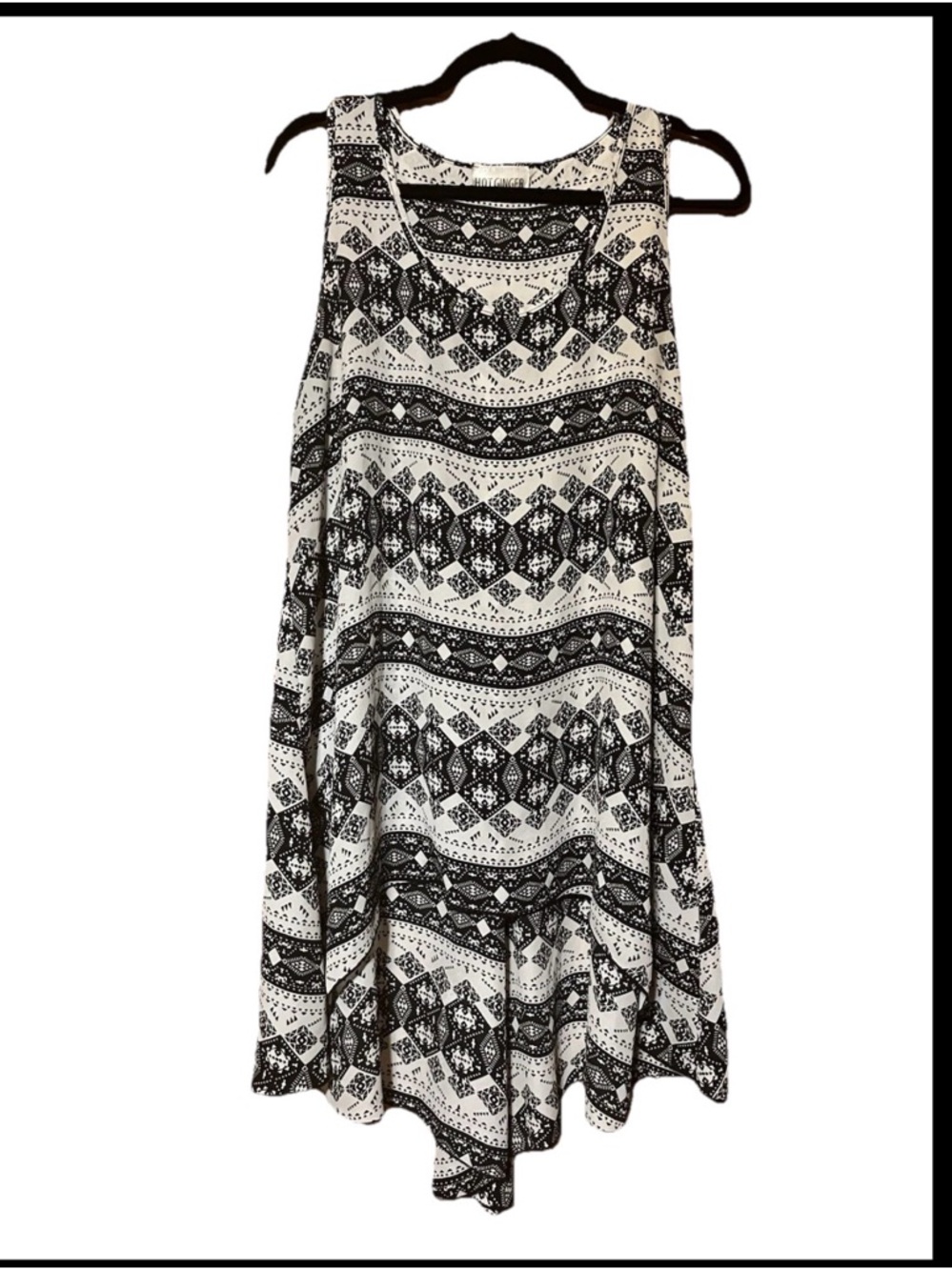 Black & White Asymmetrical Tank Dress with Geometric Print